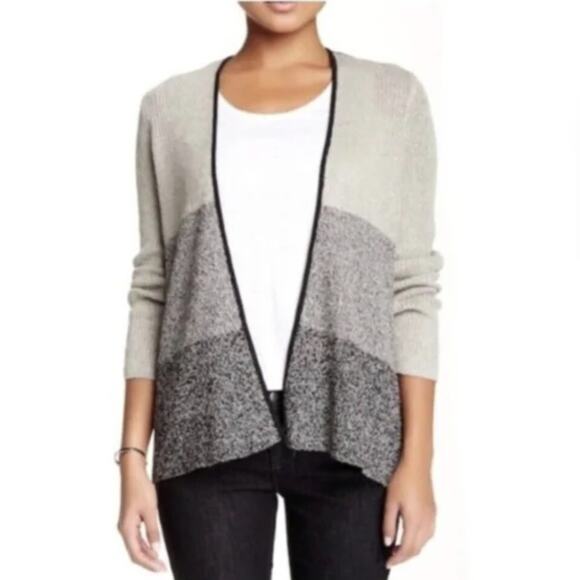 Eileen Fisher M Womens Open Cardigan Wool Linen Colorblock Gray - Picture 1 of 10